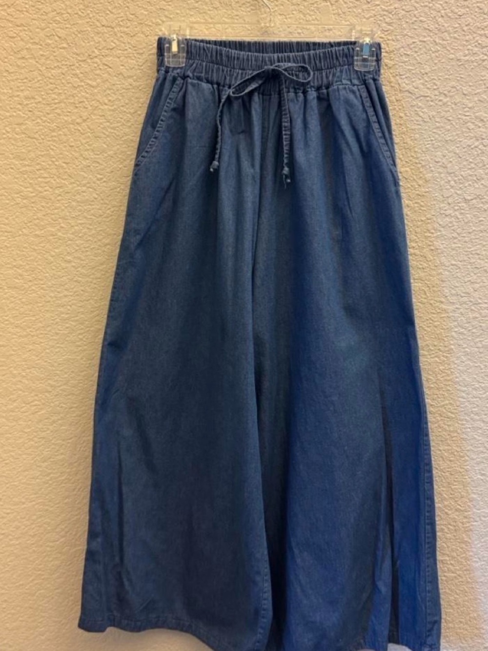 Wide Leg Drawstring Denim pants- Dark Blue